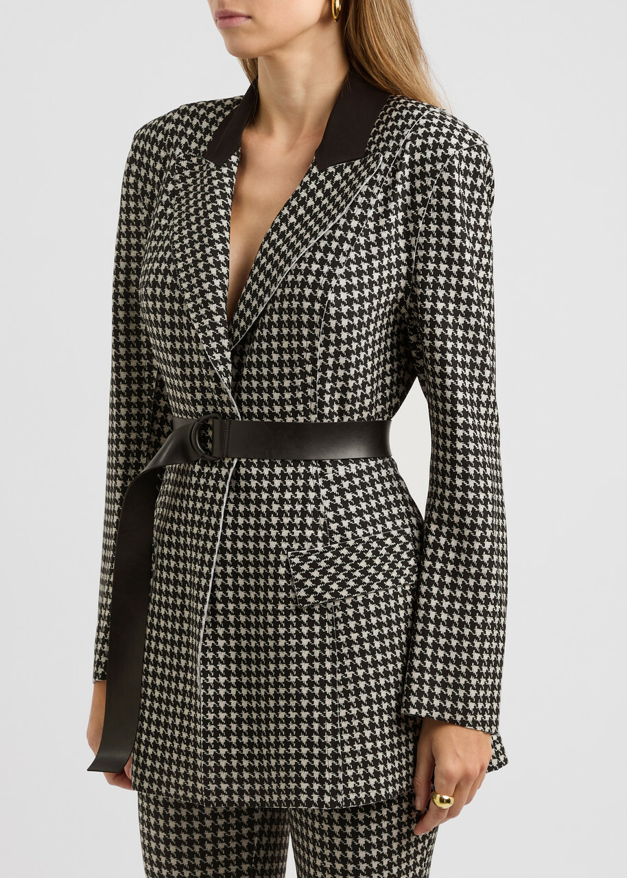 Norma Kamali Printed Belted Stretch-jersey Blazer Black