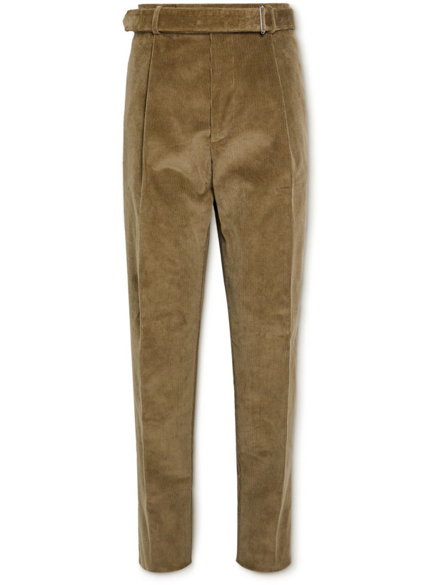 Photo: Altea - Tapered Belted Cotton-Blend Corduroy Trousers - Brown
