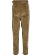 Altea - Tapered Belted Cotton-Blend Corduroy Trousers - Brown