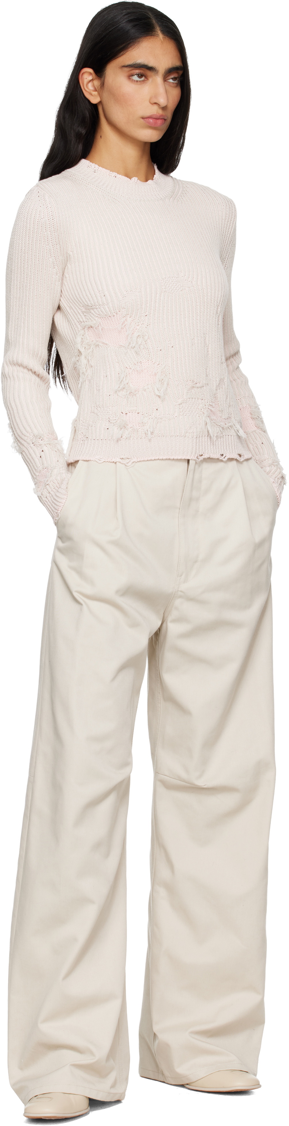 MM6 Maison Margiela Pink Amended Optical Ribs Sweater