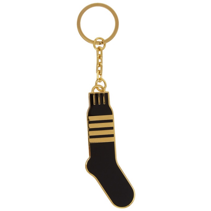 Photo: Thom Browne Gold and Black 4-Bar Stripe Sock Keychain