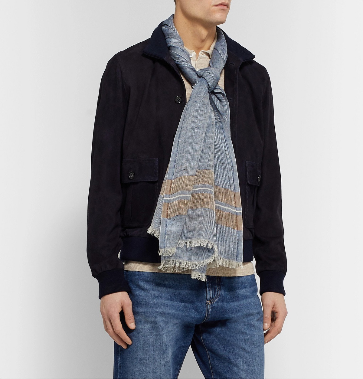 Brunello Cucinelli - Fringed Striped Linen, Silk and Cashmere-Blend ...