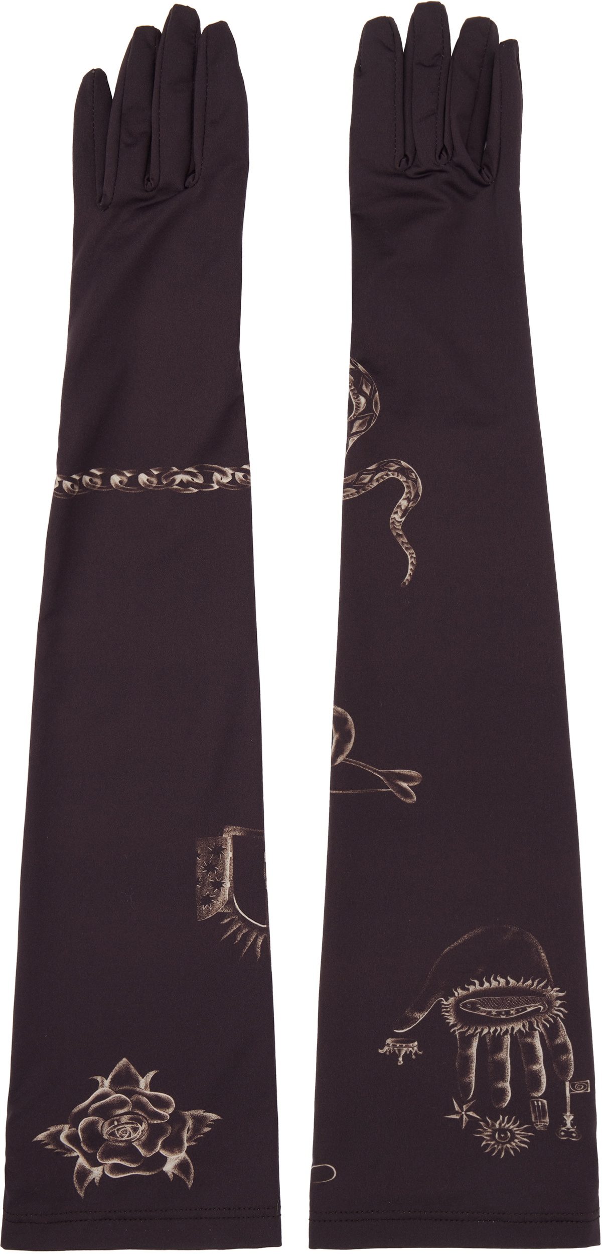 Marine Serre Brown Tattoo Printed Jersey Gloves