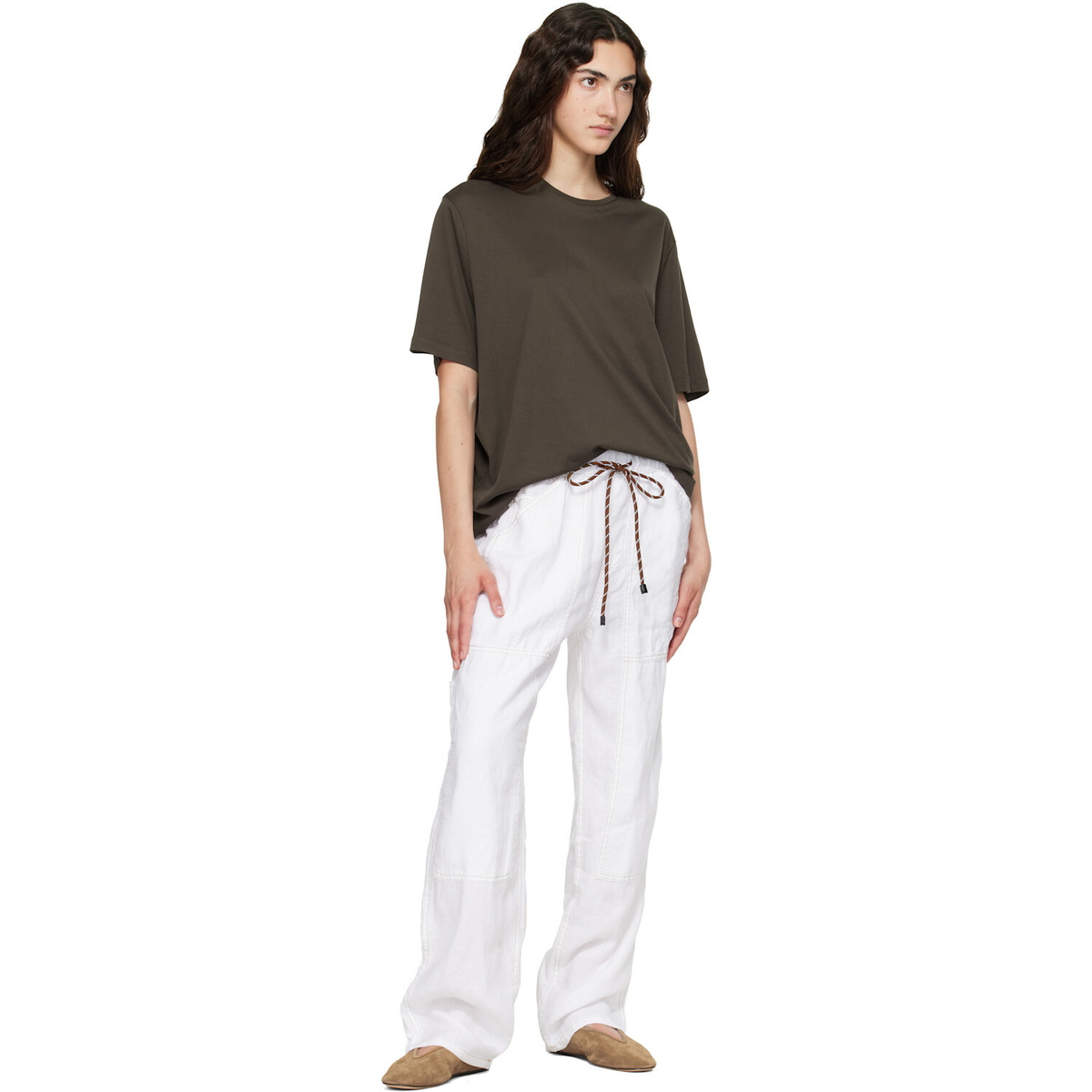 rag & bone White Atlas Linen Trousers