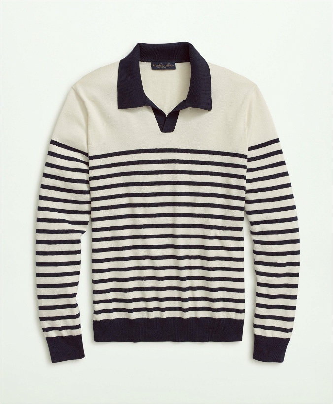 Photo: Brooks Brothers Men's Supima Cotton Mariner Stripe Polo Sweater | Navy