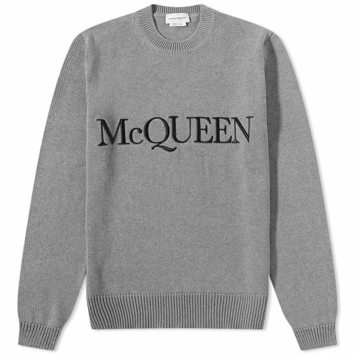 Photo: Alexander McQueen Men's Logo Intarsia Crew Knit in Greymel/Black/Charcoal