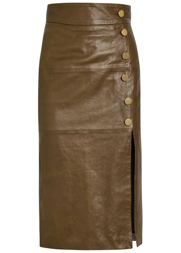 Photo: Skiim Lucy Leather Midi Skirt Khaki