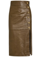 Skiim Lucy Leather Midi Skirt Khaki