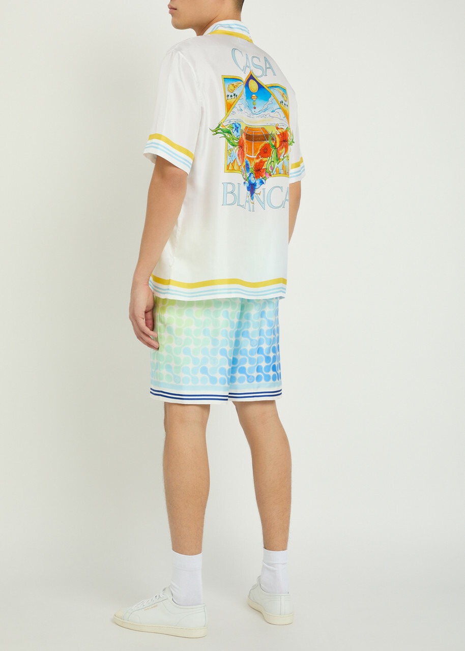 Casablanca Tennis Landscape Printed Silk Shirt Blue
