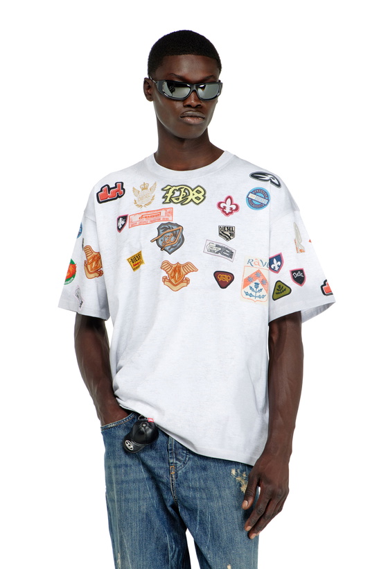 Photo: Diesel Cotton T-shirt with all-over patches print - T-Shirts Mens in White