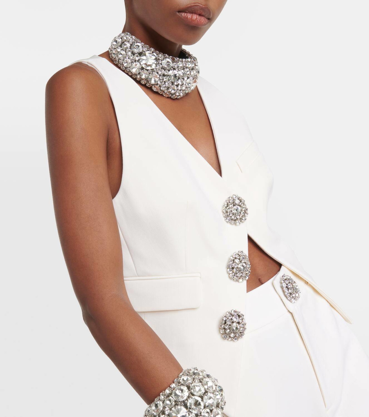 Area Embellished wool cropped vest