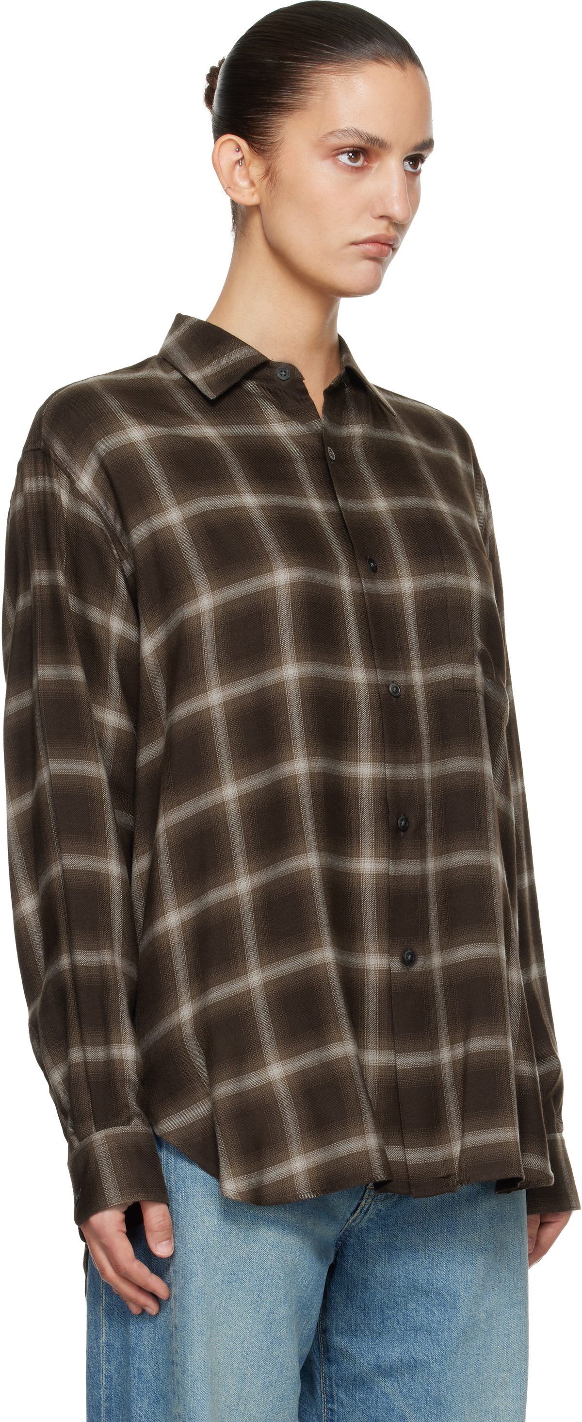 ssstein Brown Check Oversized LS Shirt