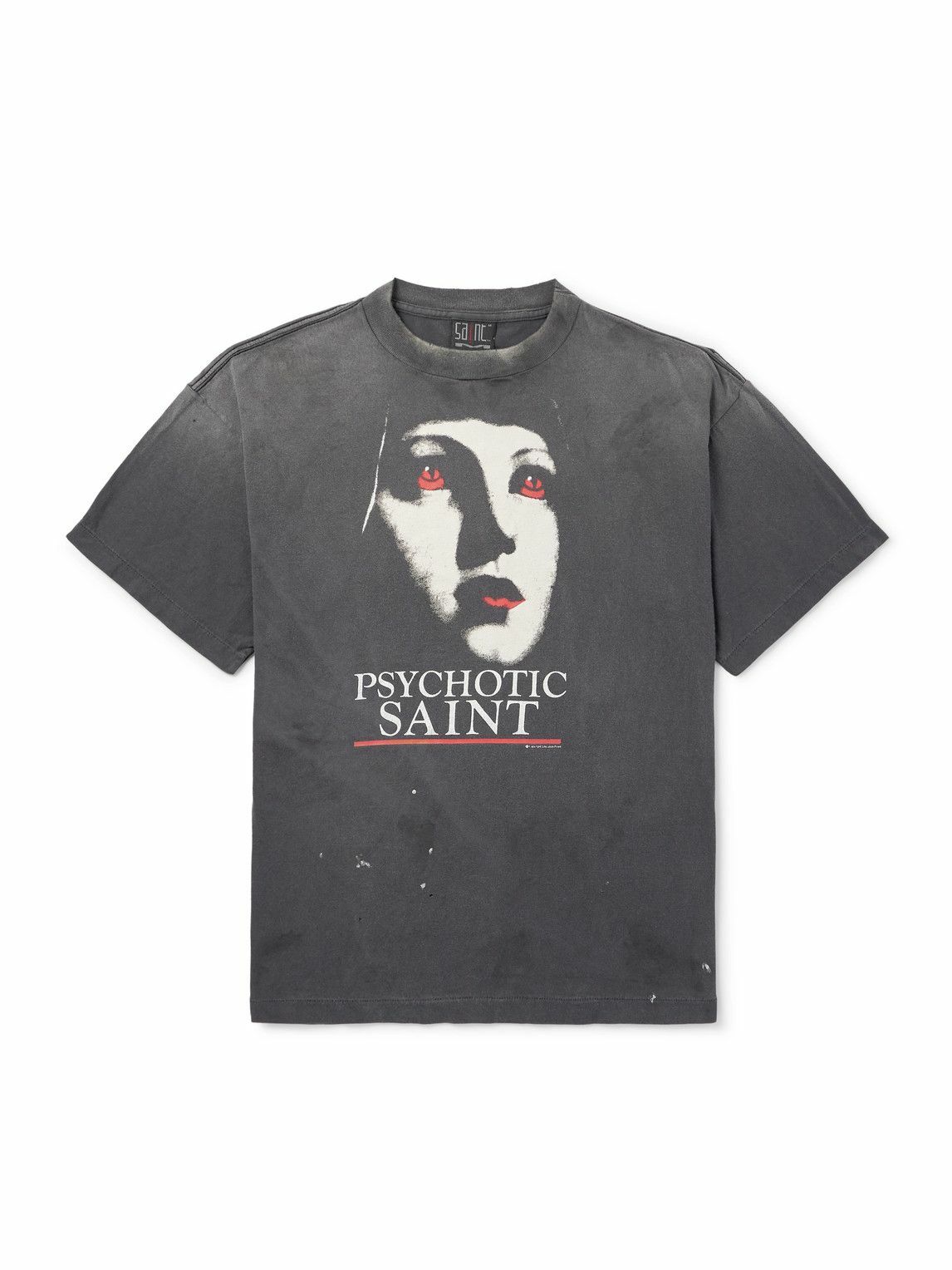 SAINT MXXXXXX - Psychotic Saint Distressed Printed Cotton-Jersey T