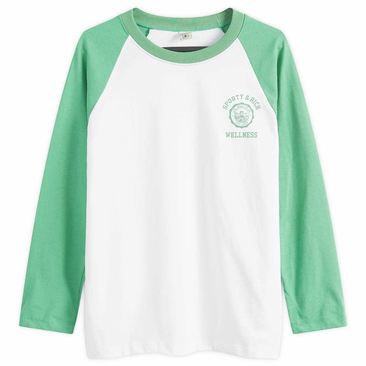 Photo: Sporty & Rich Men's Emblem Baseball T-Shirt in White/Verde