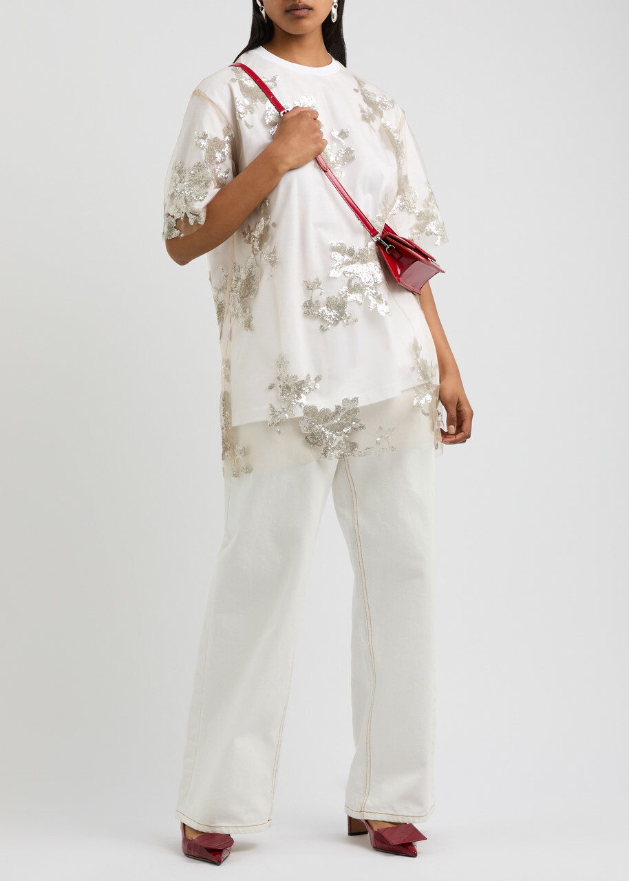 Marques' Almeida Floral Sequin-embellished Tulle and Cotton T-shirt White