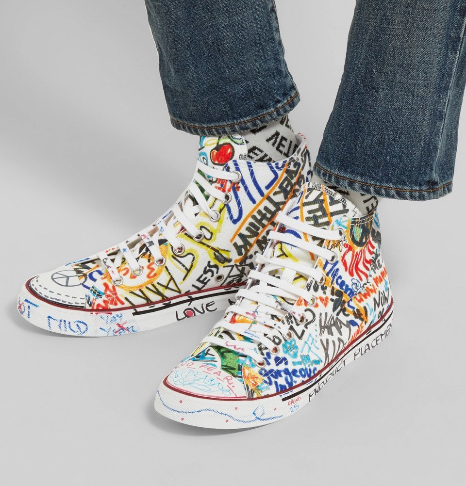 Vetements Printed Canvas High-top Sneakers In White EU 40