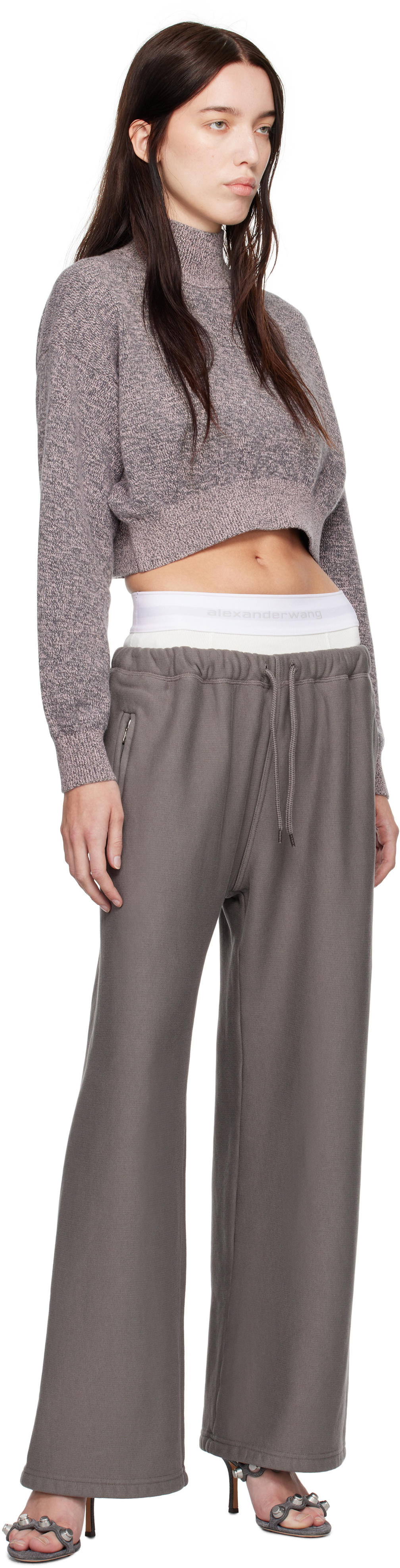 alexanderwang.t Gray Wide Leg Pre-Styled Logo Brief Sweatpants