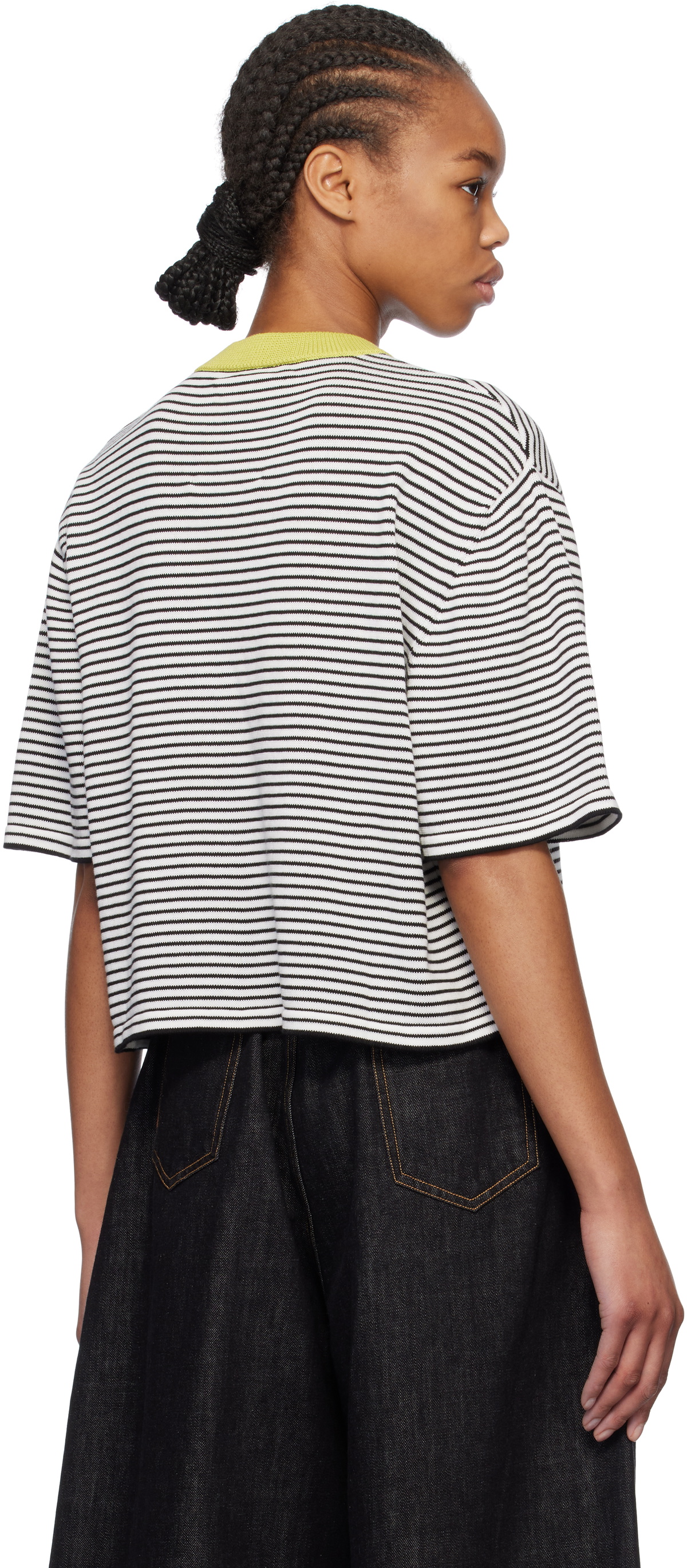 Cordera Black & White Cotton Striped T-shirt