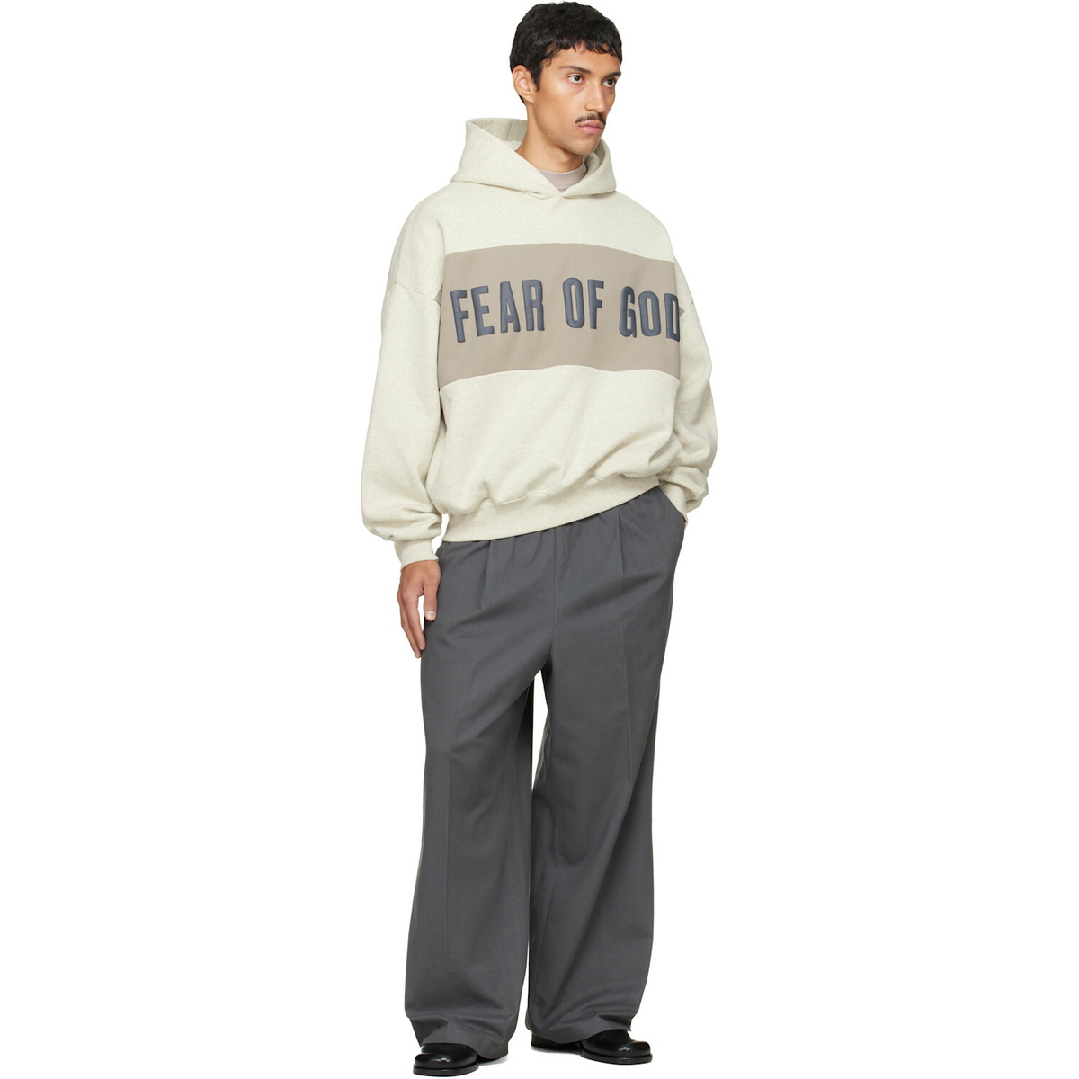 Fear of God ESSENTIALS Gray Cropped Relaxed Paneled Hoodie