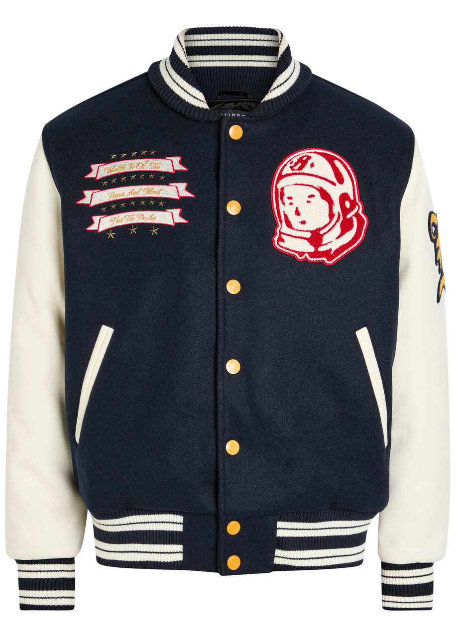 Billionaire Boys Club Fanfare Script Panelled Appliquéd Bomber Jacket Navy