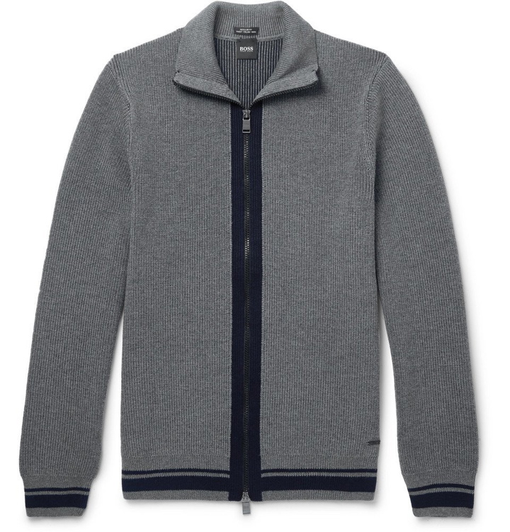 Photo: Hugo Boss - Ribbed Virgin Wool Zip-Up Cardigan - Men - Gray