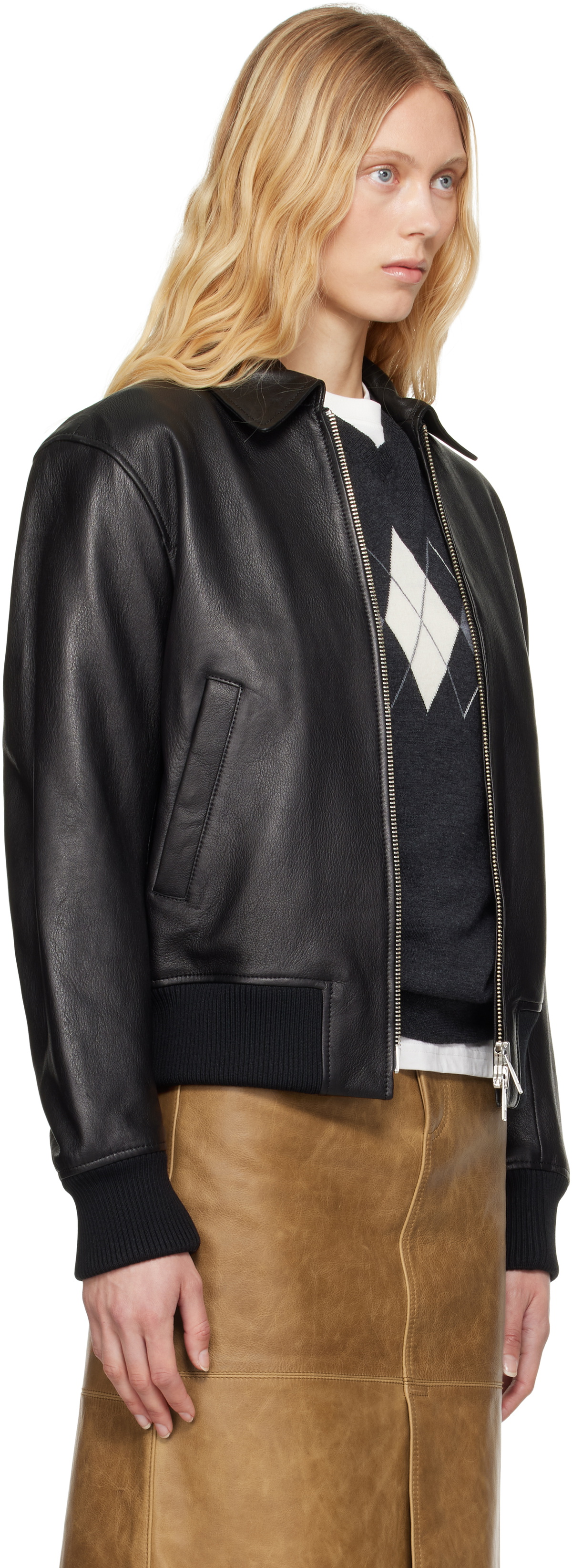 AMI Paris Black Zipped Leather Jacket