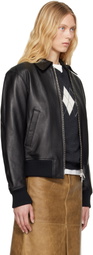 AMI Paris Black Zipped Leather Jacket