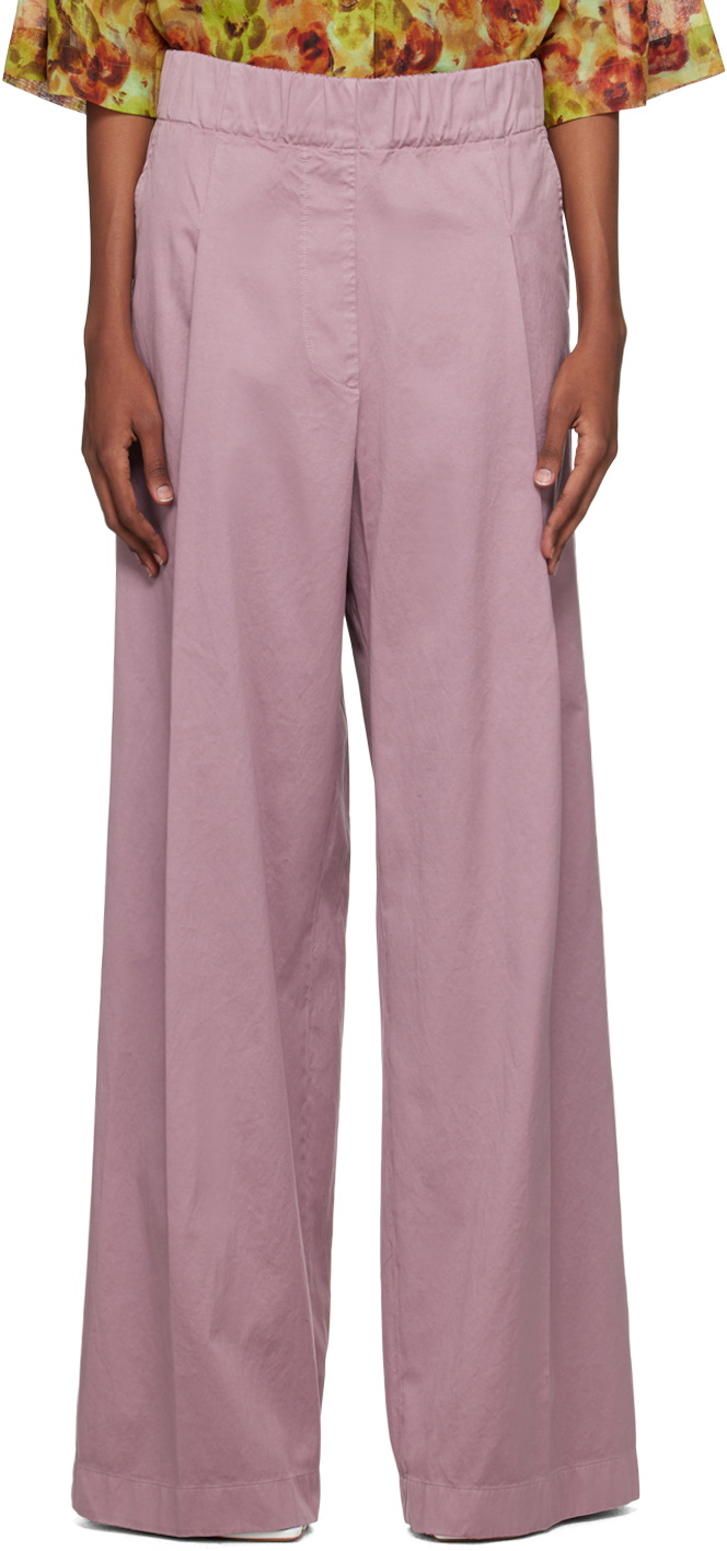 Pleated cotton wide-leg pants in pink - Dries Van Noten