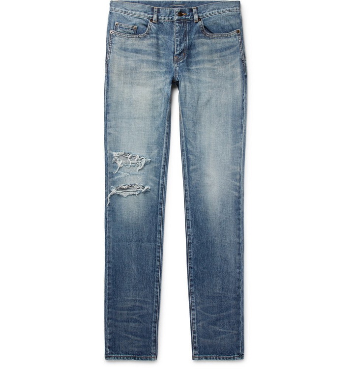 Photo: Saint Laurent - Skinny-Fit 15cm Hem Distressed Denim Jeans - Men - Light denim