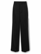 AMI PARIS - Wide-Leg Pleated Pinstriped Wool Trousers - Black