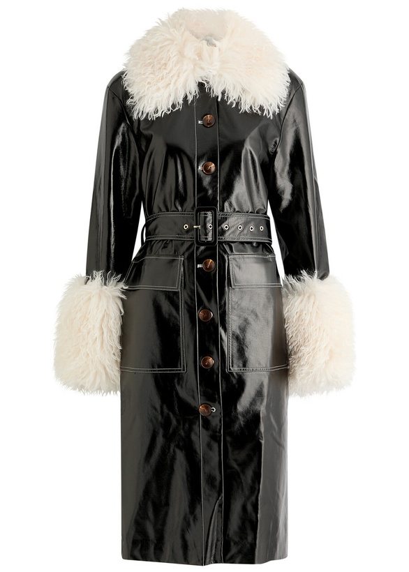Photo: Kitri Simone Faux Shearling-trimmed Vinyl Coat Black