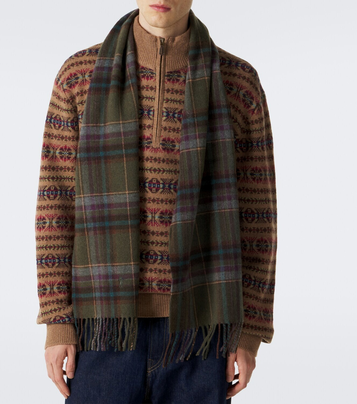 Polo Ralph Lauren Checked fringed wool scarf