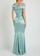 Talbot Runhof Asymmetric Off-the-shoulder Satin Gown Light Blue
