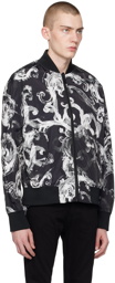 Versace Jeans Couture Black & White Watercolor Couture Reversible Bomber Jacket