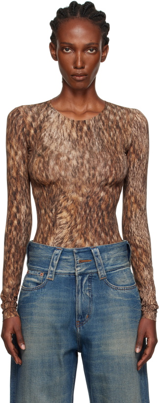 Photo: MM6 Maison Margiela Brown Printed Jersey Bodysuit