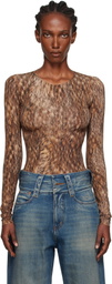 MM6 Maison Margiela Brown Printed Jersey Bodysuit