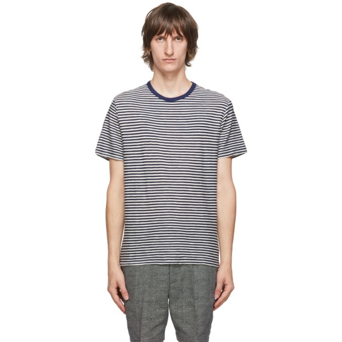 Photo: Officine Generale Navy and Off-White Striped T-Shirt