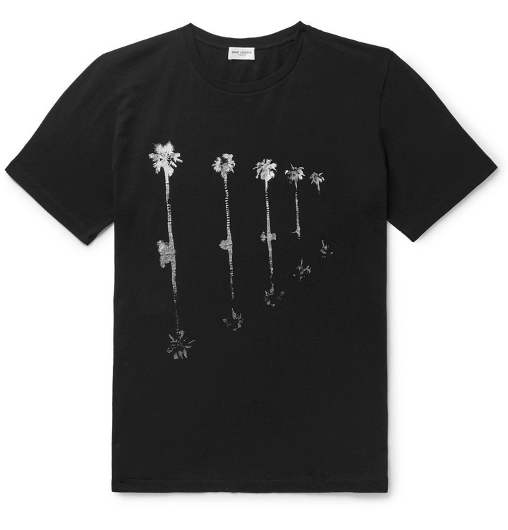 Photo: SAINT LAURENT - Metallic Printed Cotton-Jersey T-Shirt - Black