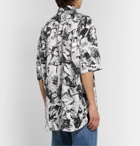 Balenciaga - Oversized Button-Down Collar Printed Satin Shirt - Black