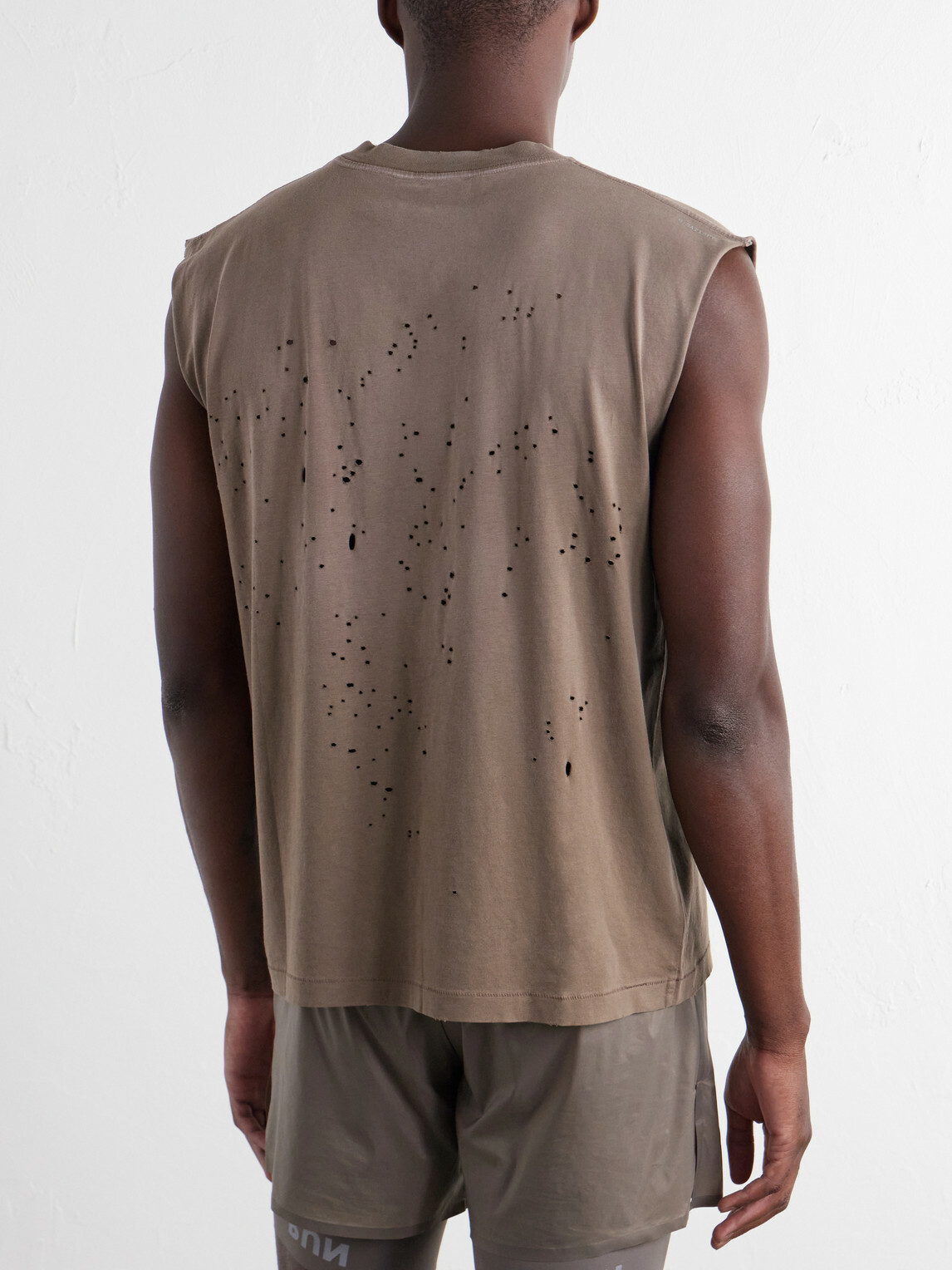 Satisfy - Distressed Logo-Print MothTech™ Organic Cotton-Jersey Tank Top - Brown