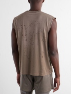 Satisfy - Distressed Logo-Print MothTech™ Organic Cotton-Jersey Tank Top - Brown