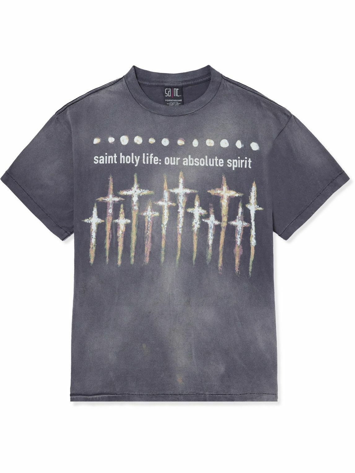 SAINT Mxxxxxx - FORSOMEONE Saint Printed Distressed Cotton-Jersey T-Shirt -  Gray