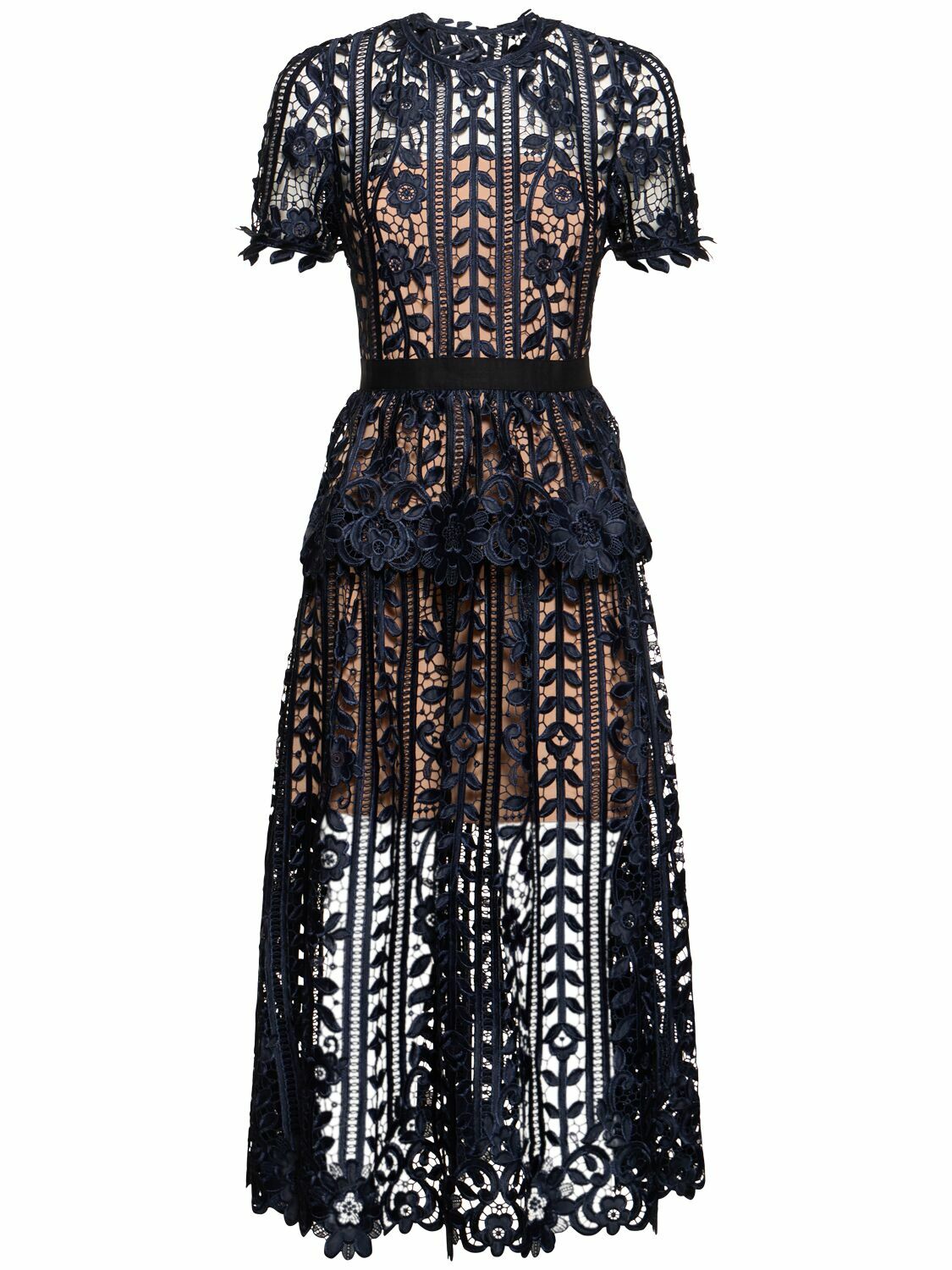 SELF-PORTRAIT Short Sleeve Lace Midi Dress Self-Portrait