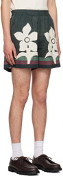 HARAGO Green Appliqué Shorts