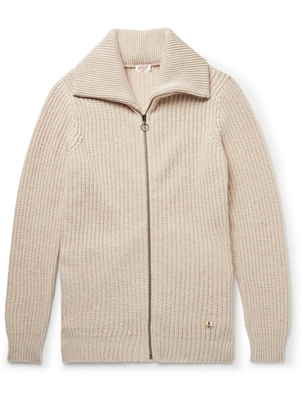 Photo: Armor Lux - Ribbed Wool-Blend Zip-Up Cardigan - Neutrals