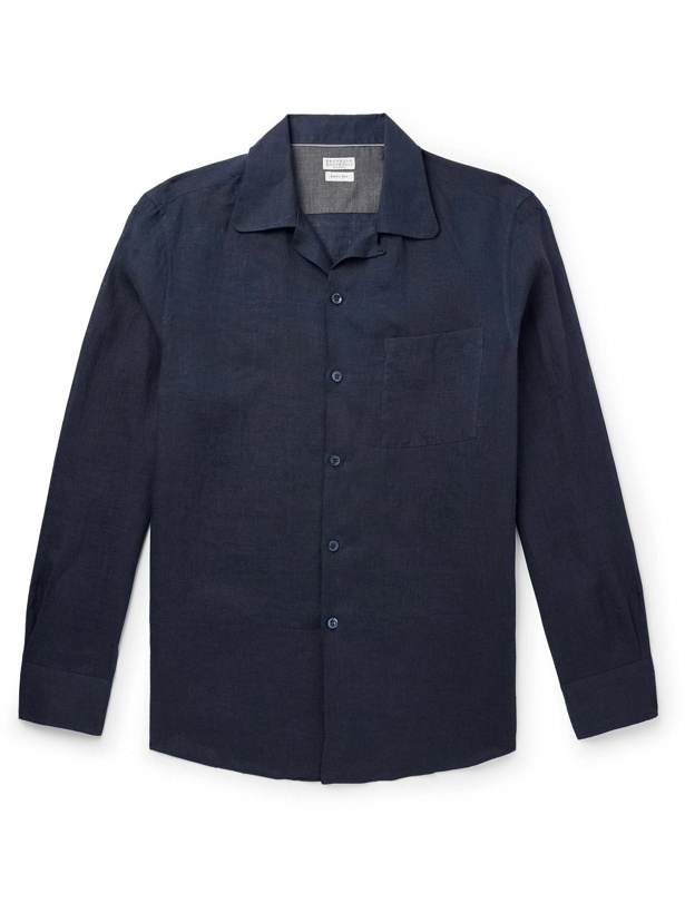 Photo: Brunello Cucinelli - Camp-Collar Linen Shirt - Blue