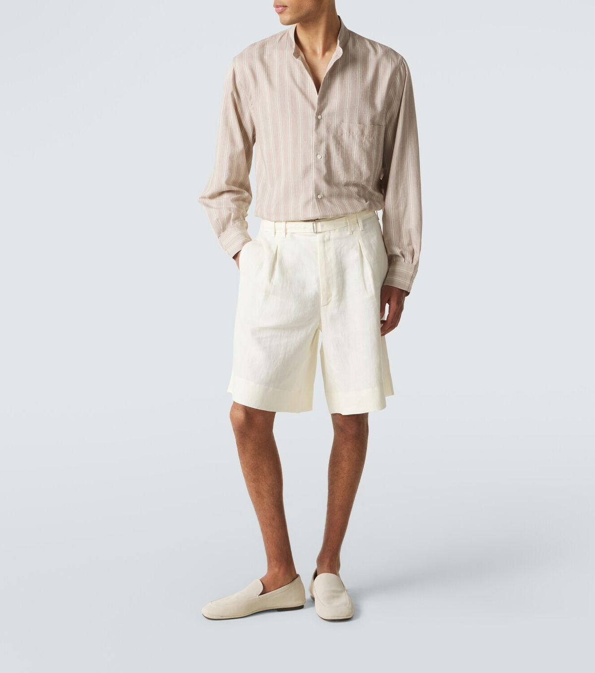 Stòffa Belted linen Bermuda shorts