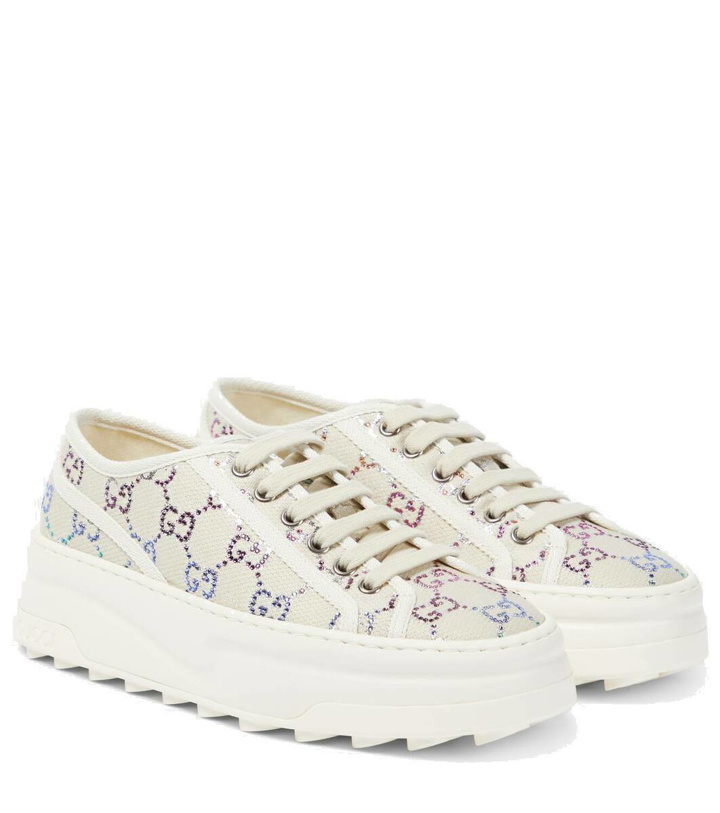 Photo: Gucci GG embellished lamé platform sneakers