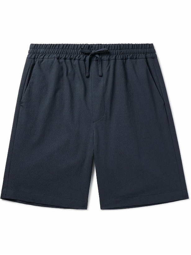 Photo: Lardini - Straight-Leg Cotton-Blend Seersucker Drawstring Shorts - Blue