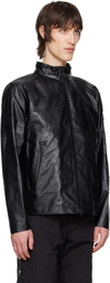 Stone Island Black Light Organza Leather Biker Jacket